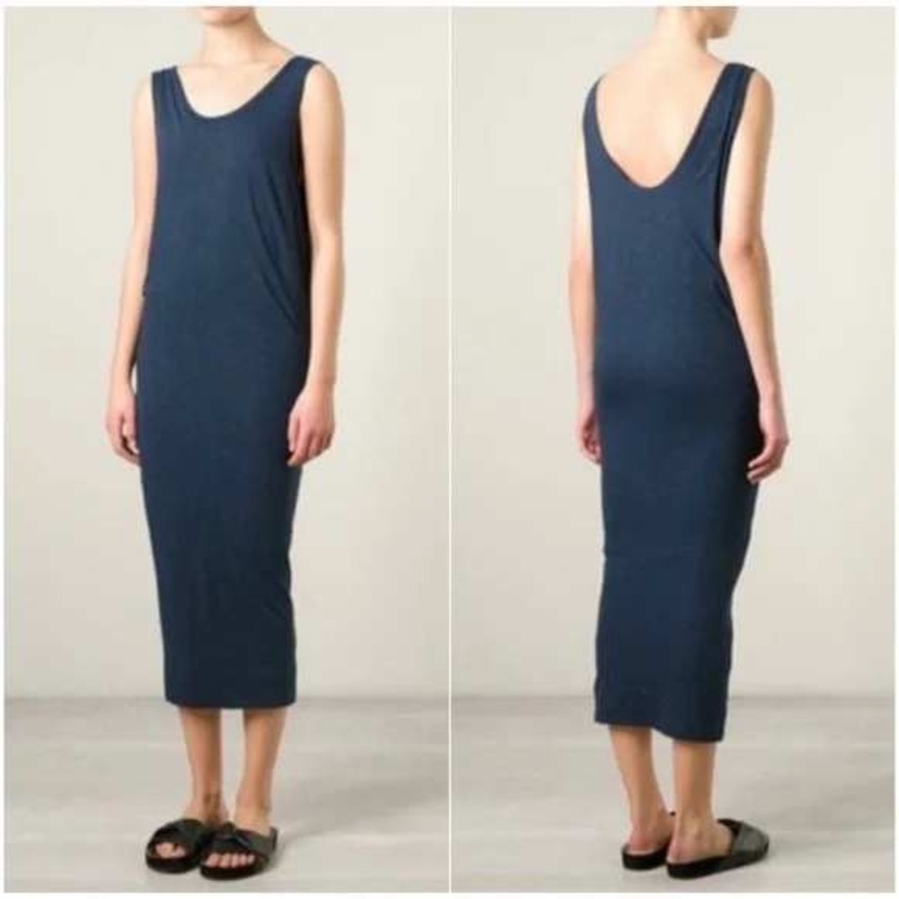 Helmut Lang Sleeveless Feather Jersey Tank Midi Dress in Navy Blue M